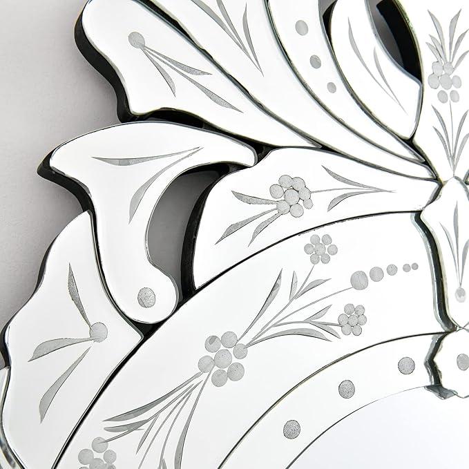 KOHROS Oval Bathroom Mirror 42" x 24" Venetian Mirror with Top Crown Floral Etched Frameless Decorative Wall Mirror for Vanity Bathroom Bedroom Living Room