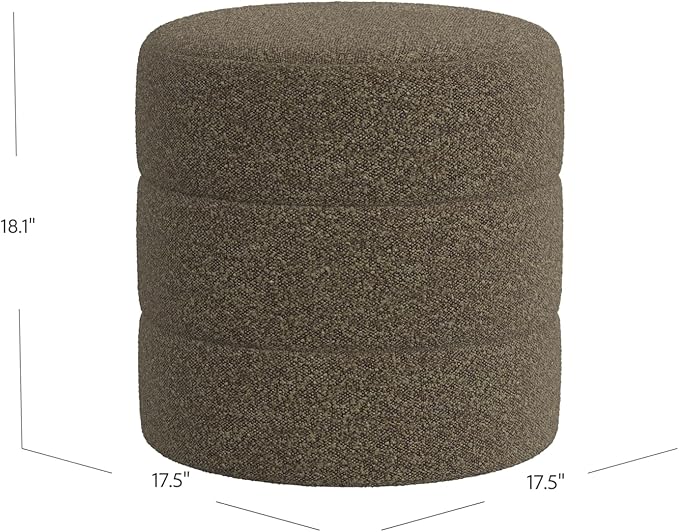 HomePop Upholstered Round Ottoman (No Lid, Seat Only) Home Décor | Round Pouf Foot Rest – Dark Brown Boucle