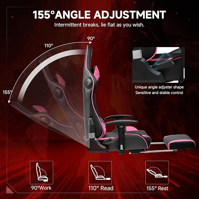 GTPLAYER Gaming Chair with Bluetooth Speakers and Footrest, Ergonomic Gamer Chair with Reclining Backrest, 3D Armrests, Adjustable Seat Height, Computer Desk Chair for Adults (Colourful)