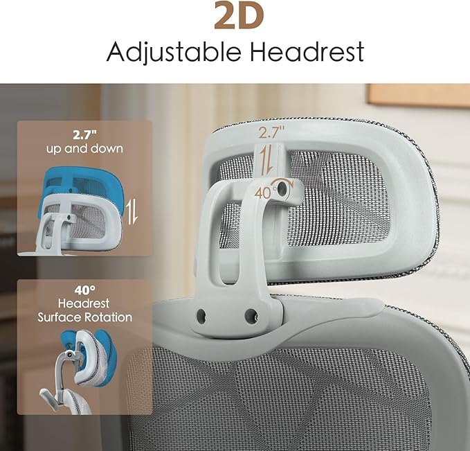 Ergonomic Mesh Office & Gaming Chair with Footrest, High Back Home Office Desk Chair, Comfortable Lumbar Support, 130° Tilt, Adjustable 3D Armrest & 2D Headrest (Grey)