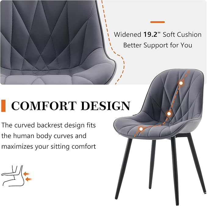 Rowill Dining Chairs Set of 2 Modern Kitchen Chairs with Soft Backrest, Sturdy Metal Legs & Non-Slip Pads, Suitable for Home Kitchen, Faux Leather Upholstered Seats for Dining Room, Gray Purple