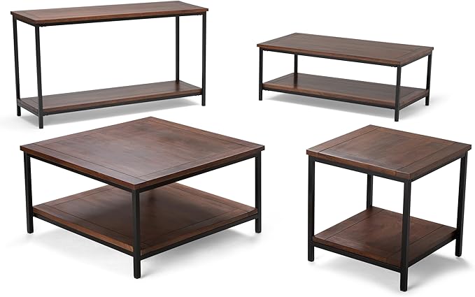 SIMPLIHOME Skyler Console Table - 54 Inch Wide Solid Mango Wood and Metal Sofa Table in Dark Cognac Brown, Industrial Entryway Table for Living Room with Open Bottom Shelf and Black Steel Frame