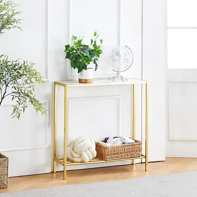 Wimarsbon 29.5" Sofa Tables, Narrow Console Table, 2 Tier Thin Sofa Table, Small Entryway Table with Shelf, Side Display Stand, Metal Frame Sturdy for Hallway, Living Room