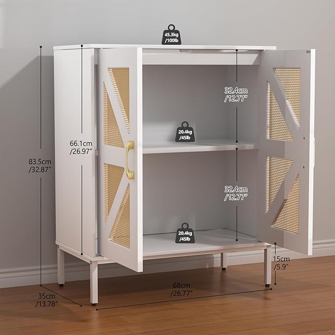 Buffet Cabinet with Storage Sideboard Accent Modern Credenza with Doors & Shelves 32.9" Tall Media Console Mid Century Coffee Bar Table for Living Room Kitchen Dining Room Hallway，White