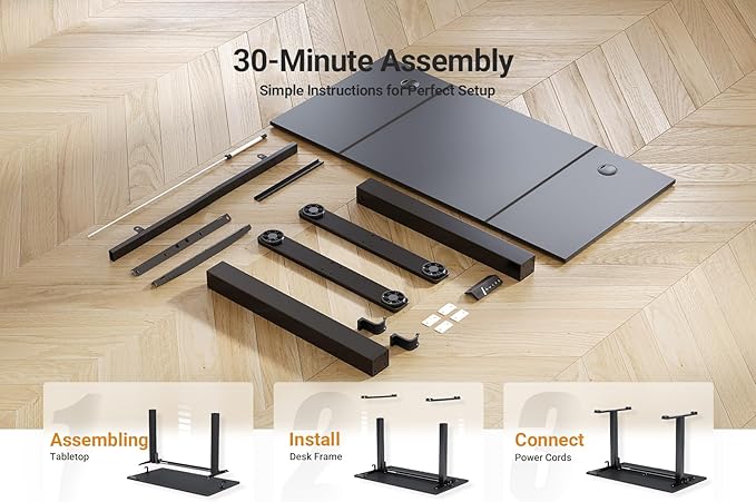 Seang Electric Standing Desk Adjustable Height, 48 x 24 Inch Sit Stand Desk with T-Shaped Frame, 3 Memory Presets & Cable Management for Home Office Computer Workstation, Black Frame/Black Top