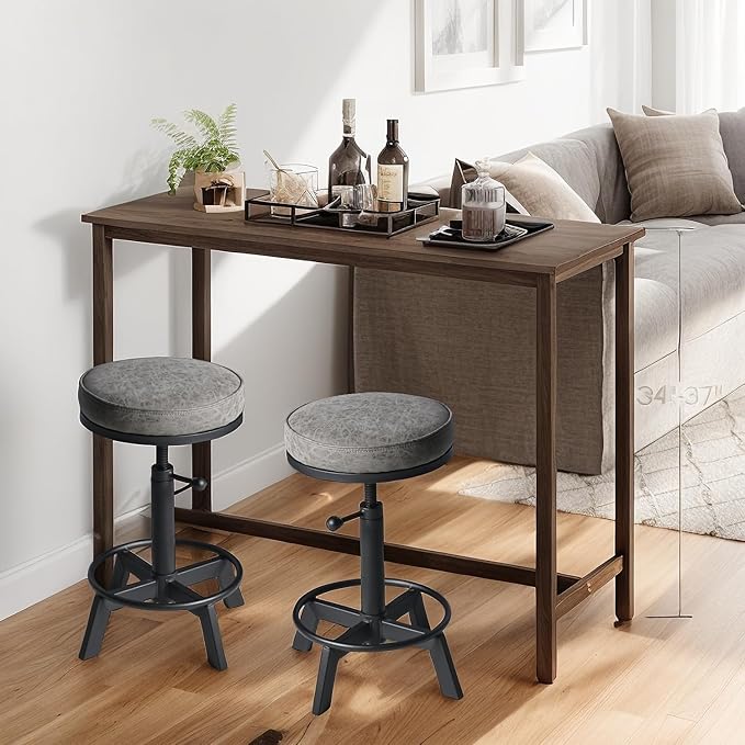 Vintage Bar Stools | Kitchen Island Counter Stool | Swivel Pu Seat | Extra Sitting | Standard Counter Height Adjustable 17-24inch (Set of 2)