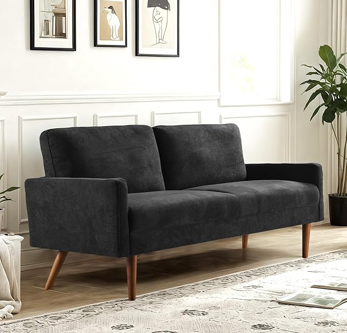 Kent 2 Piece Velvet Sofa and Loveseat Set, European Style with Modern & Vintage Flair, Upholstered 5 Seater Couch, Chic Living Room Furniture Seating for Home, Apartment or Office, Black
