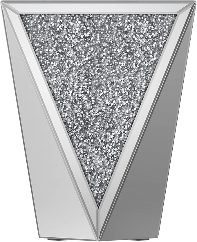 ENENE 19.7" Mirrored End Table Crystal Diamond Setting Coffee Table Silver Glass Side Table Pedestal Stand for Hallway, Living Room, Corner, Bedroom, Sofa