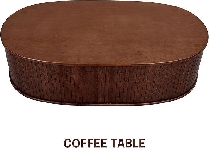 NTC Stream Coffee Table, Modern Oval Wooden Center Table with Vertical Groove Design, Stylish Living Room Decor, Contemporary Minimalist Style for Home and Office, Easy Assembly - Dark Walnut