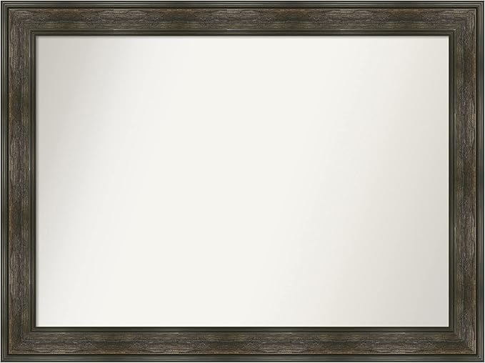 Amanti Art Brown Bathroom Mirror for Over Sink, 33x44 Rail Rustic Char Rectangle Vanity Mirror, X-Large Country Rustic Frame, Hangs Horizonally and Vertically, Bathroom Wall Decor, Non-Beveled Edge