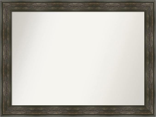 Amanti Art Brown Bathroom Mirror for Over Sink, 33x44 Rail Rustic Char Rectangle Vanity Mirror, X-Large Country Rustic Frame, Hangs Horizonally and Vertically, Bathroom Wall Decor, Non-Beveled Edge