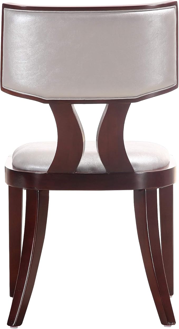 Manhattan Comfort Pulitzer Faux Leather Dining Chairs Set of 2, Solid Beech Wood with Walnut Finish, Iconic Greek Design, Fully Assembled Accent Kitchen Furniture, Silver