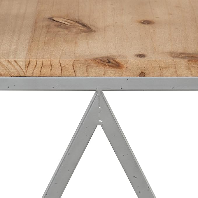 Kate and Laurel Uzma 2-Piece Modern Side Accent Tables Geometric Metal Silver Base with Natural Wood Tops