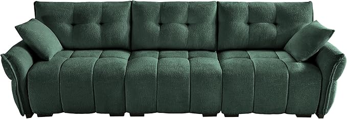 Modern Chenille Fabric 3-Seat Sofa w/ 2 Pillows, Premium Upholstery Living Room Couch with Tufted Backrest & Comfortable Armrests and High-Resilience Memory Foam Cushions,Green