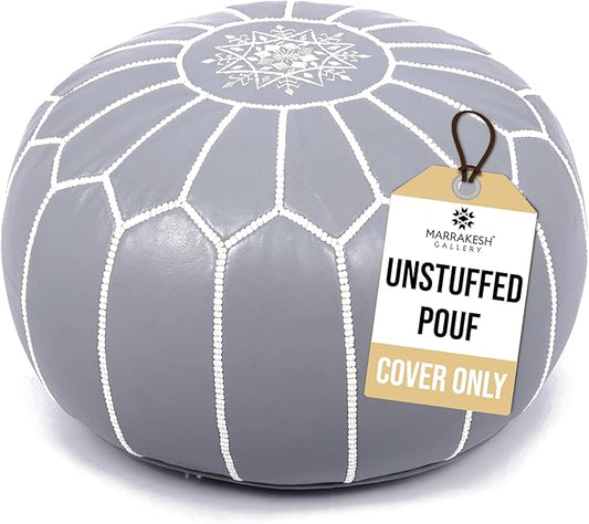 Marrakesh Gallery Genuine Leather Round Pouf Unstuffed - Moroccan Ottoman Footstool, Footrest Cover - Boho Decor - Bohemian Living Room, Bedroom, Kids Room, Gift & Wedding