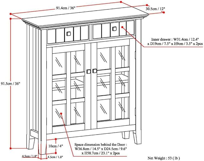 SIMPLIHOME Connaught 40-inch Wide Solid Wood Storage Cabinet in Farmhouse Grey for Entryway, Living Room, Organizer for Hats, Gloves, Shoes, Keys, Slim Design, Traditional Style