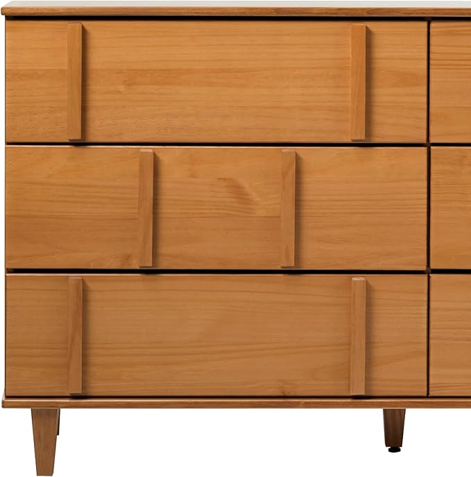 Walker Edison Contemporary Detailed 6-Drawer Solid Wood Dresser, 60 Inch, Caramel