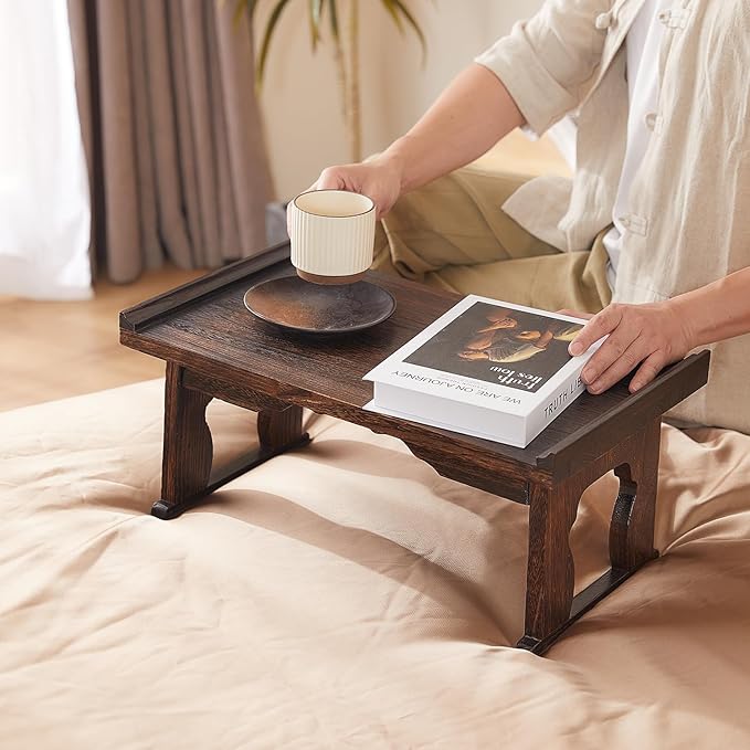 Japanese Floor Table, Small Coffee & Tea Table, Altar for Meditation, Low Table for Sitting on Floor, Wood Bed Tray With Foldable Legs, Laptop Desk