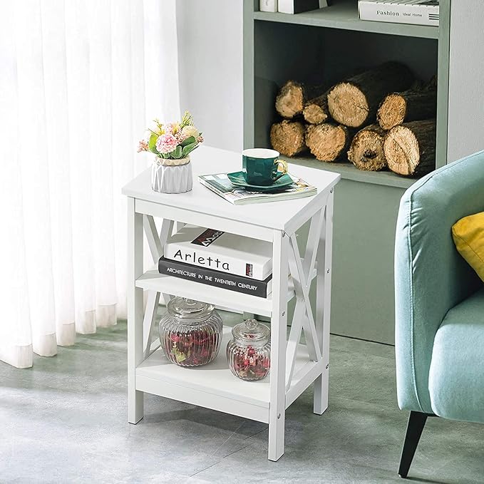 VECELO End Table Side Table with Storage Shelf Nightstands for Living Room,Bedroom Furniture,Shelves,