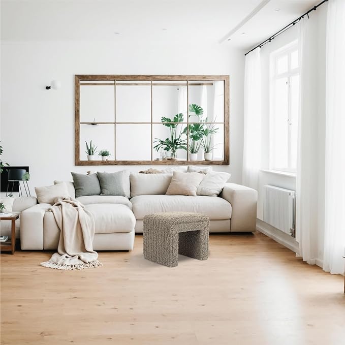Get Set Style Vanity Stool Chair,Modern Wool Ottoman Foot Stool with Wooden Legs for Sofa Ottoman Bench Footstool Extra Seat for Vanity,Makeup Room,Living Room,Entryway(Fully Assembled)
