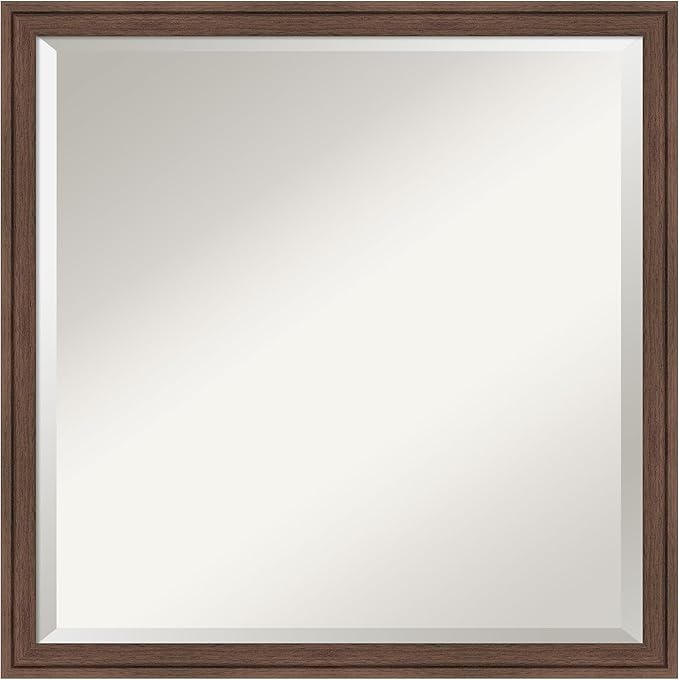 Amanti Art Brown Bathroom Mirror for Over Sink, 22x22 Florence Medium Brown Square Vanity Mirror, Medium Casual Frame, Hangs Horizonally and Vertically, Bathroom Wall Decor, Beveled Edge from WI, USA