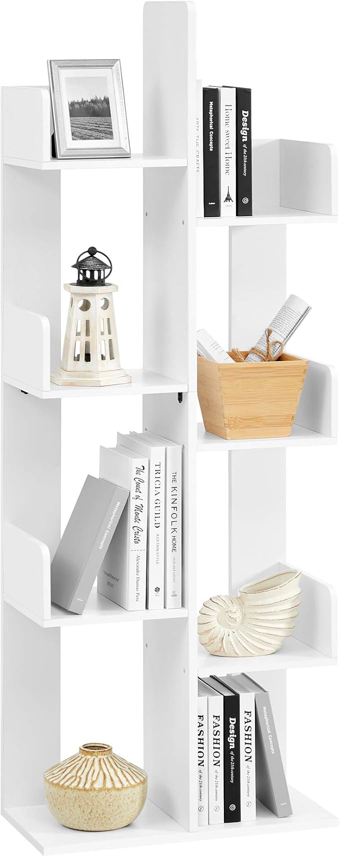 VASAGLE Bookcase, Tree-Shaped Bookshelf with 8 Storage Shelves, Rounded Corners, White 9.8D x 19.7W x 55.1H in, Engineered Wood