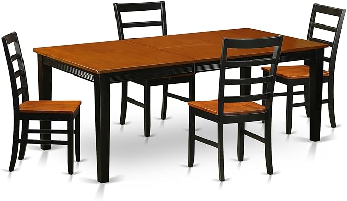 East West Furniture QUPF5-BCH-W 5 Piece Dining Table Set for 4 Includes a Rectangle Kitchen Table with Butterfly Leaf and 4 Kitchen Dining Chairs, 40x78 Inch, Black & Cherry