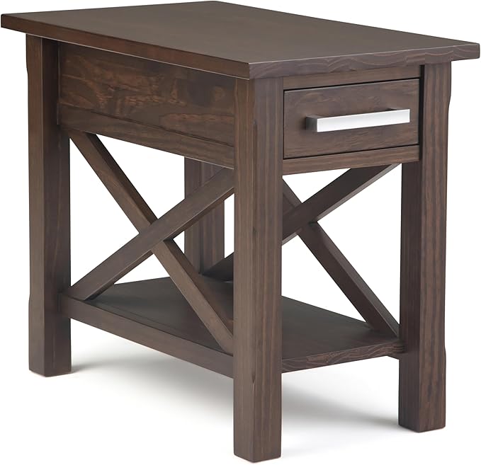 SIMPLIHOME Kitchener SOLID WOOD 14 inch Wide Rectangle Contemporary Narrow Side Table in Warm Walnut Brown for the Living Room and Bedroom