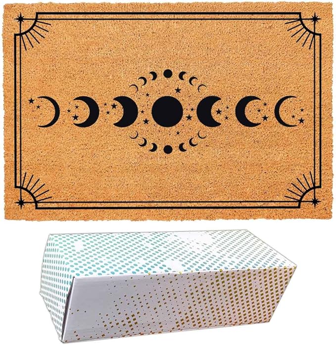 Funny Coir Doormat with Moon Phases - Front Door Mat, Entryway Welcome Mat, 23.7 x 15.7 inch