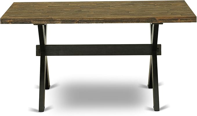 East West Furniture X677FL624-7 7 Piece Modern Dining Table Set Consist of a Rectangle Wooden Table with X-Legs and 6 Black Linen Fabric Parson Dining Chairs, 40x72 Inch, Multi-Color