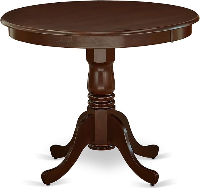 East West Furniture ANAB3-MAH-18 3 Piece Modern Dining Table Set Contains a Round Kitchen Table with Pedestal and 2 Coffee Linen Fabric Parson Dining Chairs, 36x36 Inch, Mahogany
