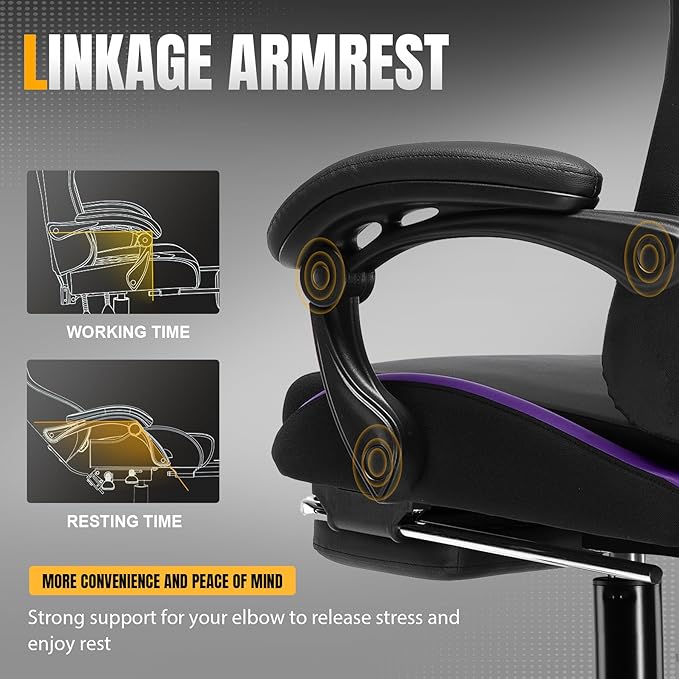 GTRACING Gaming Chair with Foot Rest & Pocket Spring Cushion, Ergonomic High Back Computer Chair with Headrest & 360°-Swivel Seat for Home Office Desk, PU Leather, Purple