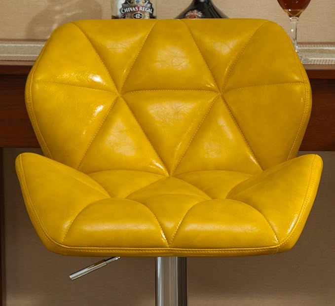 Roundhill Furniture Glasgow Contemporary Tufted Adjustable Height Hydraulic Yellow Bar Stools, Set of 2,