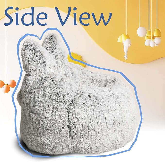 Bean Bag Chair for Kids with Plush Faux Fur Cover, 2.5FT Memory Foam Filled Bean Bag for Teens & Kids, Lazy Sofa for Living Room/Bedroom/Dorm, Rabbit-Ears Design