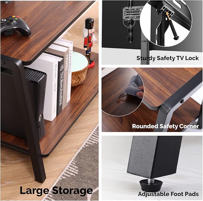 FITUEYES Wood TV Stand with Mount for 32-55 inch TVs, 2 Tier Entertainment Center with Storage for Bedroom & Corner, Tall Wooden TV Mount Stands & Metal Mount - Max Load 77lbs for Flat Screen