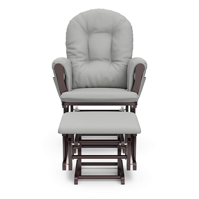 Storkcraft Premium Hoop Glider & Ottoman (Espresso/Light Gray) — GREENGUARD Gold Certified Nursery Glider, Solid Wood Craftsmanship, Smooth-Gliding Nursery Chair and Ottoman, Award-Winning