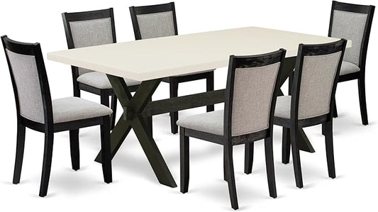 East West Furniture X627MZ606-7 7 Piece Kitchen Table Set Consist of a Rectangle Dining Table with X-Legs and 6 Shitake Linen Fabric Parsons Dining Chairs, 40x72 Inch, Multi-Color