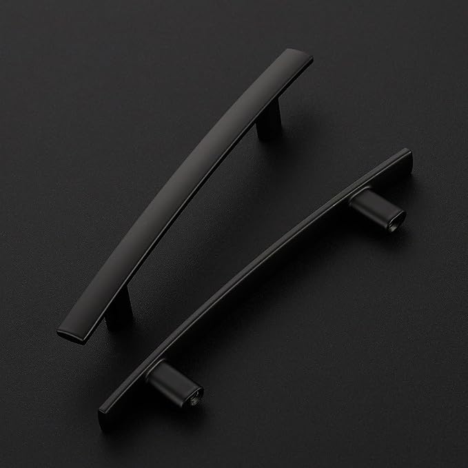 5 Pack Cabinet Handles 4" Hole Center - Curved Cabinet Pulls Black Drawer Pulls for Kitchen Cupboard Solid Hardware for Dresser Drawer Arch Hardware