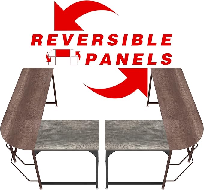 Teraves Reversible L Shaped Desk, 66.1" Gaming Desk, Corner Desks for Home Office, Space Saver Workstation Table, Modern Wooden Desk, BOAK