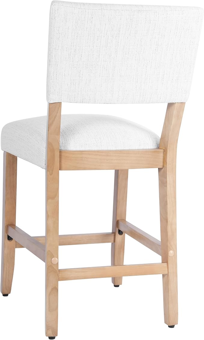 HomePop 24" Open Back Counter Stool Home Décor|Fabric Chairs for Dining Room, Kitchen and Living Room - Stain Resistant White Woven(Single Pack)