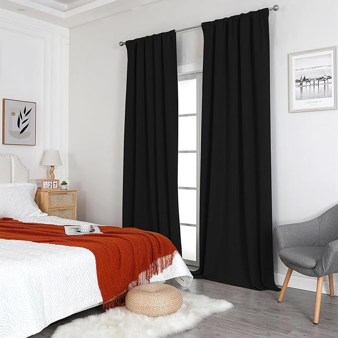 Joydeco Custom 100% Blackout Long Drapes for Bedroom Living Room Blackout Darkening Curtain Thermal Insulated Back tab Rod Pocket 1 Panel(Black,Custom Size)