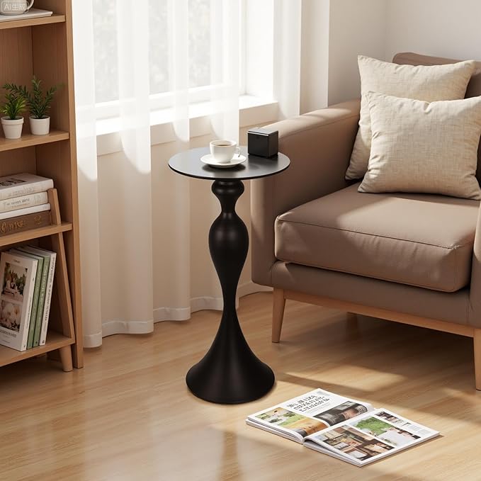 Small Accent Meatl Side Tables,Metal Round Martini Table,Vintage Side End Table for Small Space Living Room, Bedroom,Black