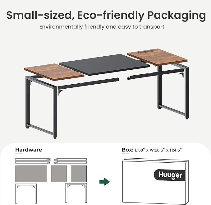 Huuger 63 x 24 inch Desk with Power Outlets & USB-C, Deeper & Thicker Desktop, Robust Metal Tubes, Computer Desk, Heavy Duty Office Desk, Gaming Desk for Home Office, Rutsic Brown and Black