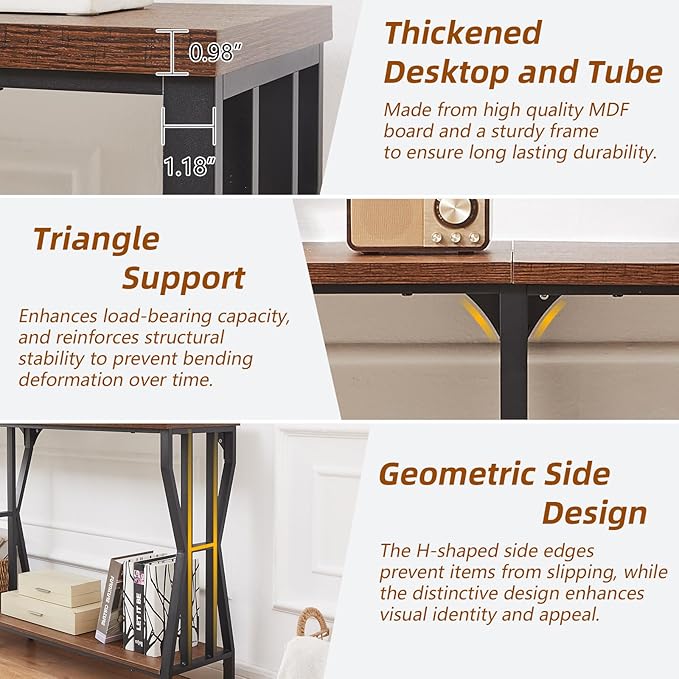 HOMISSUE Sofa Console Table, 70.9" Extra Long Sofa Table with 2-Tier Storage, Industrial Narrow Console Tables Behind Couch, Hallway Table for Entryway, Living Room, Rustic Brown