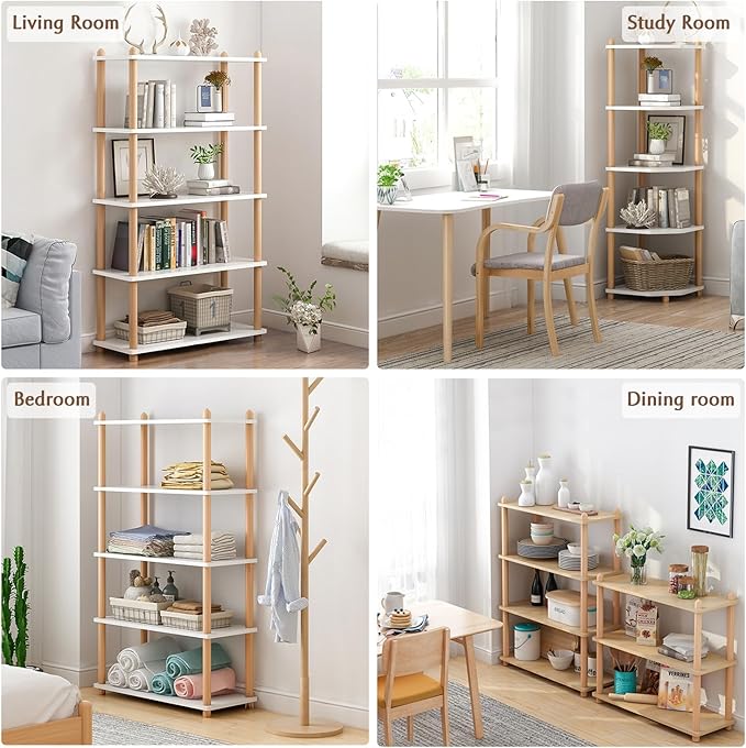 IOTXY 3-Tier Wooden Shelf Bookcase - Modern Open Bookshelf, Free Standing Storage Rack, Multifunctional Display Stand for Home and Office, White, Rectangle