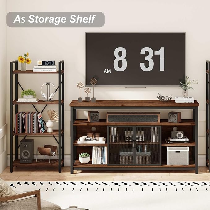 BON AUGURE Industrial 4 Tier Bookshelf, Modern Open Etagere Bookcase, Wood Metal Vintage Shelving Unit for Office Bedroom and Living Room, Heavy Duty Book Shelf (Rustic Oak)
