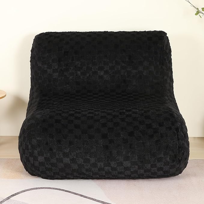 Bean Bag Chairs for Adults, Comfy Floor Sofa with Memory Foam, Giant Bean Bag Couch for Living Room Bedroom Dorm Office, Black