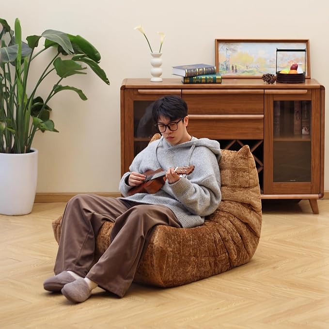N&V Fireside Chair, Mid Century Armless Floor Sofa, Soft Premium Chenille Floor Lounge Chair, Foam Sofa Accent Chair for Living Room Bedroom and Office (Brown, Single)