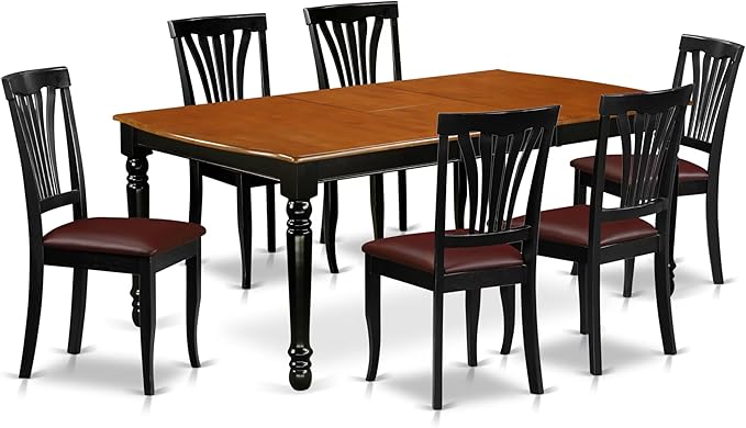 East West Furniture DOAV7-BCH-LC 7 Piece Kitchen Table & Chairs Set Consist of a Rectangle Butterfly Leaf Dining Table and 6 Faux Leather Upholstered Chairs, 42x78 Inch, Black & Cherry