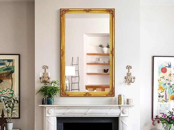 Vintage Wall Mirror, 31" x 19" Decorative Antique Mirror for Bathroom, Entryway, Bedroom with Gold Ornate Baroque Wood Frame